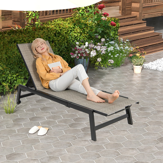 Costway Patio Galvanized Steel Chaise Lounge with Wheels & 180 KG Max Load