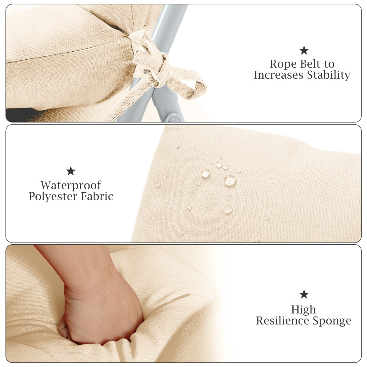 Patio High Back Chair Cushion Chair Seat Pads with Non-slip Rope Belts-Beige