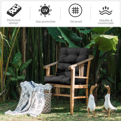 Patio High Back Chair Cushion Chair Seat Pads with Non-slip Rope Belts-Black