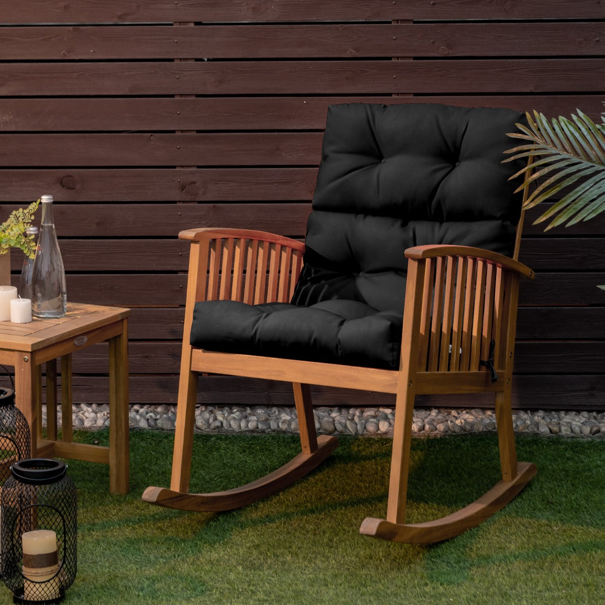 Patio High Back Chair Cushion Chair Seat Pads with Non-slip Rope Belts-Black