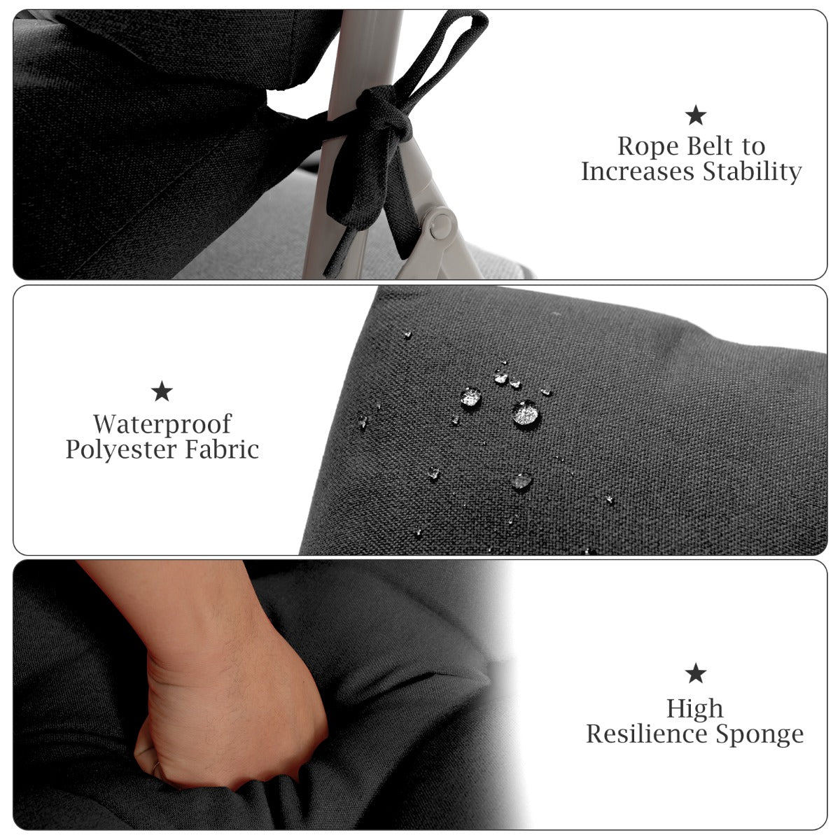 Patio High Back Chair Cushion Chair Seat Pads with Non-slip Rope Belts-Black