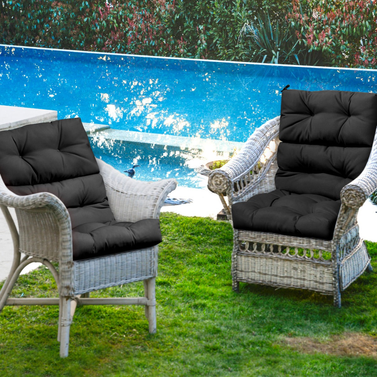 Patio High Back Chair Cushion Chair Seat Pads with Non-slip Rope Belts-Black