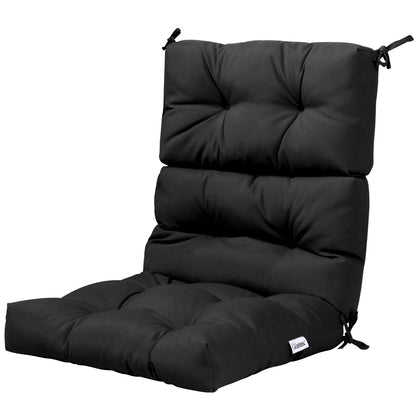 Patio High Back Chair Cushion Chair Seat Pads with Non-slip Rope Belts-Black