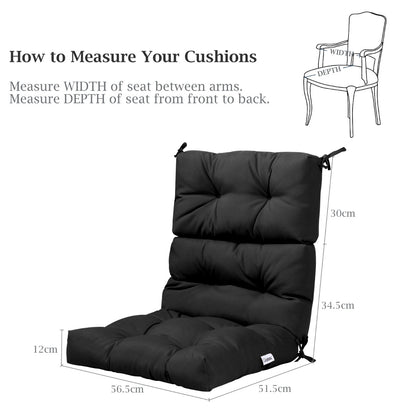 Patio High Back Chair Cushion Chair Seat Pads with Non-slip Rope Belts-Black