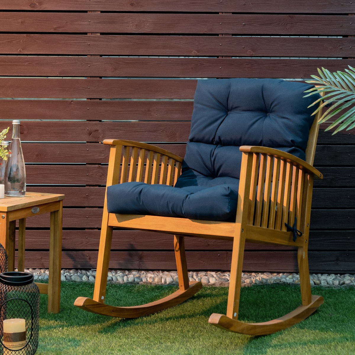 Patio High Back Chair Cushion Chair Seat Pads with Non-slip Rope Belts-Blue