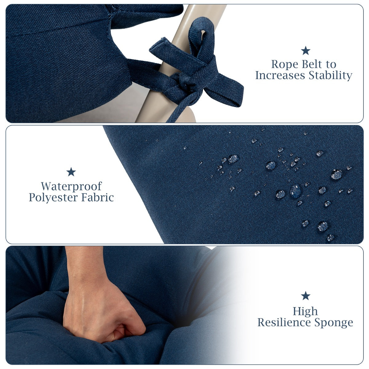 Patio High Back Chair Cushion Chair Seat Pads with Non-slip Rope Belts-Blue
