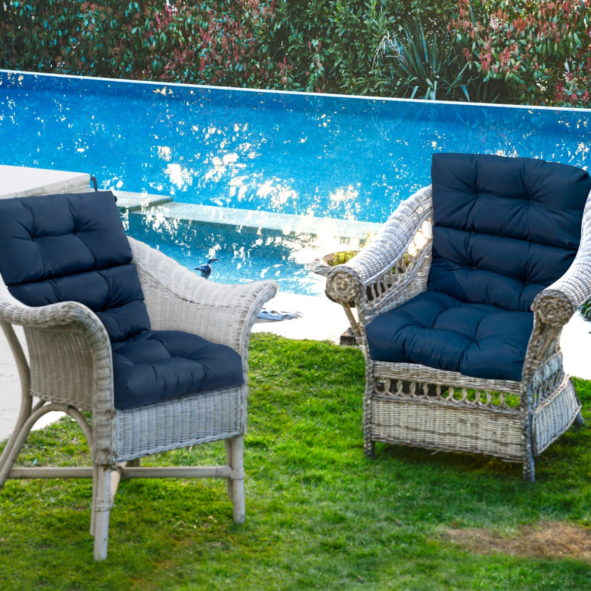 Patio High Back Chair Cushion Chair Seat Pads with Non-slip Rope Belts-Blue