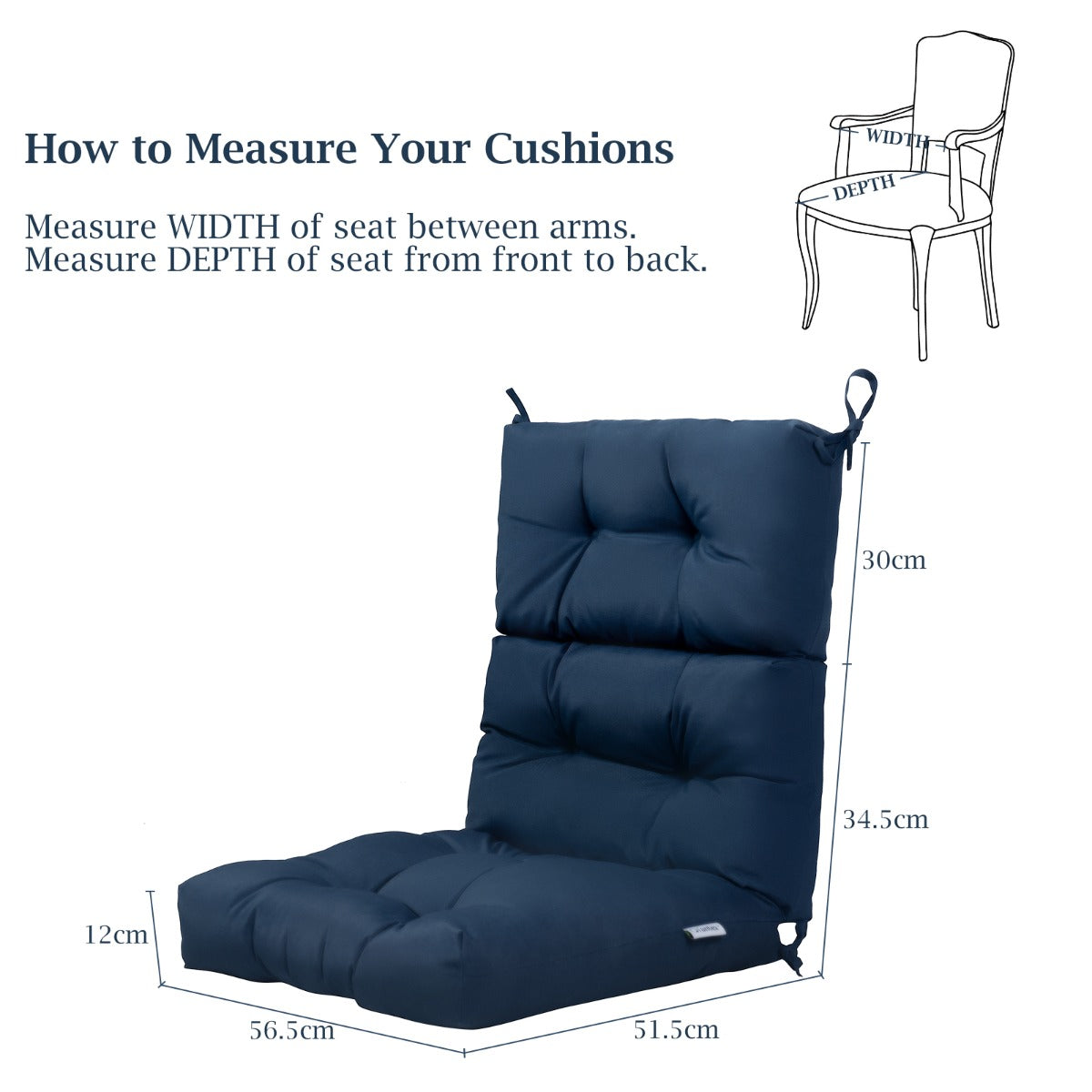 Patio High Back Chair Cushion Chair Seat Pads with Non-slip Rope Belts-Blue