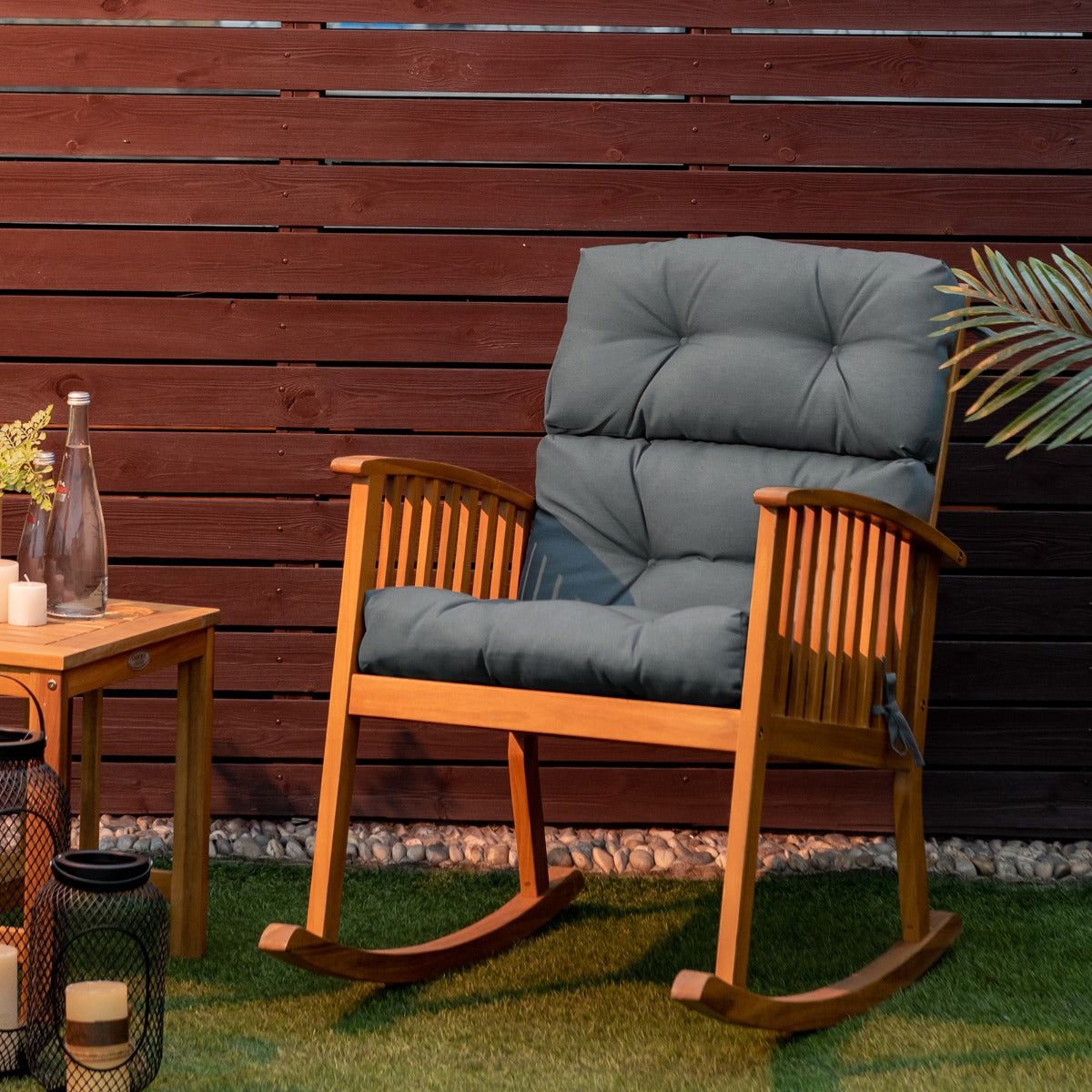 Patio High Back Chair Cushion Chair Seat Pads with Non-slip Rope Belts-Grey