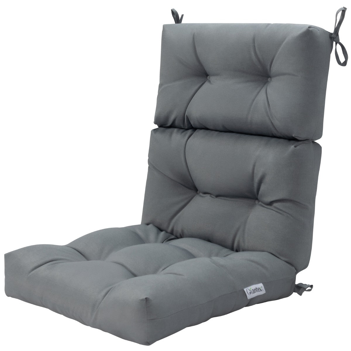 Patio High Back Chair Cushion Chair Seat Pads with Non-slip Rope Belts-Grey