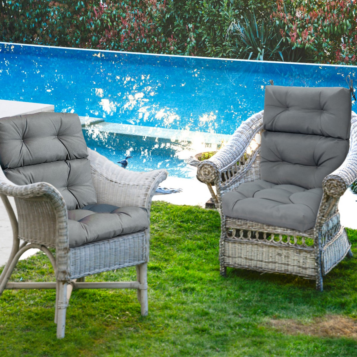 Patio High Back Chair Cushion Chair Seat Pads with Non-slip Rope Belts-Grey