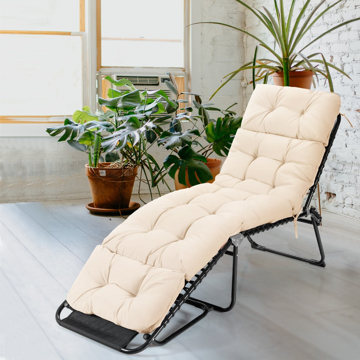 186cm x 56cm Patio Lounge Chair Cushion with 4 String Ties(Chair Excluded)-Beige