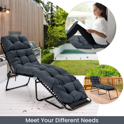 186cm x 56cm Patio Lounge Chair Cushion with 4 String Ties(Chair Excluded)-Grey