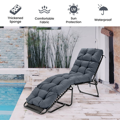 186cm x 56cm Patio Lounge Chair Cushion with 4 String Ties(Chair Excluded)-Grey