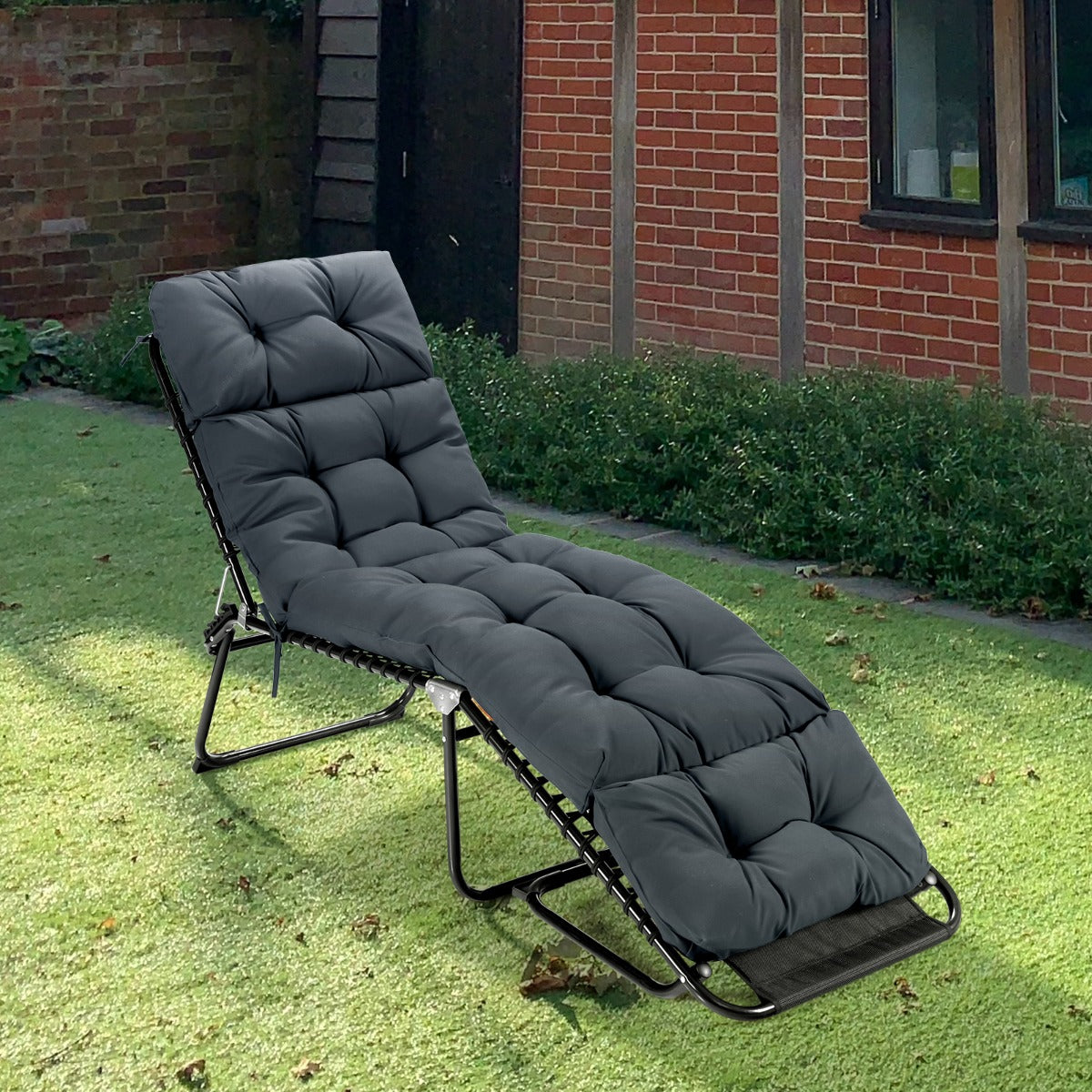 186cm x 56cm Patio Lounge Chair Cushion with 4 String Ties(Chair Excluded)-Grey