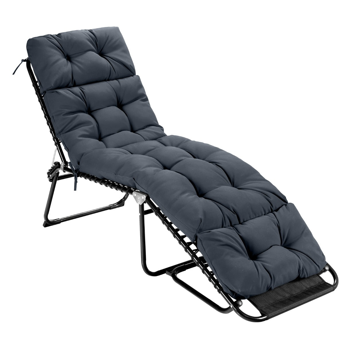 186cm x 56cm Patio Lounge Chair Cushion with 4 String Ties(Chair Excluded)-Grey