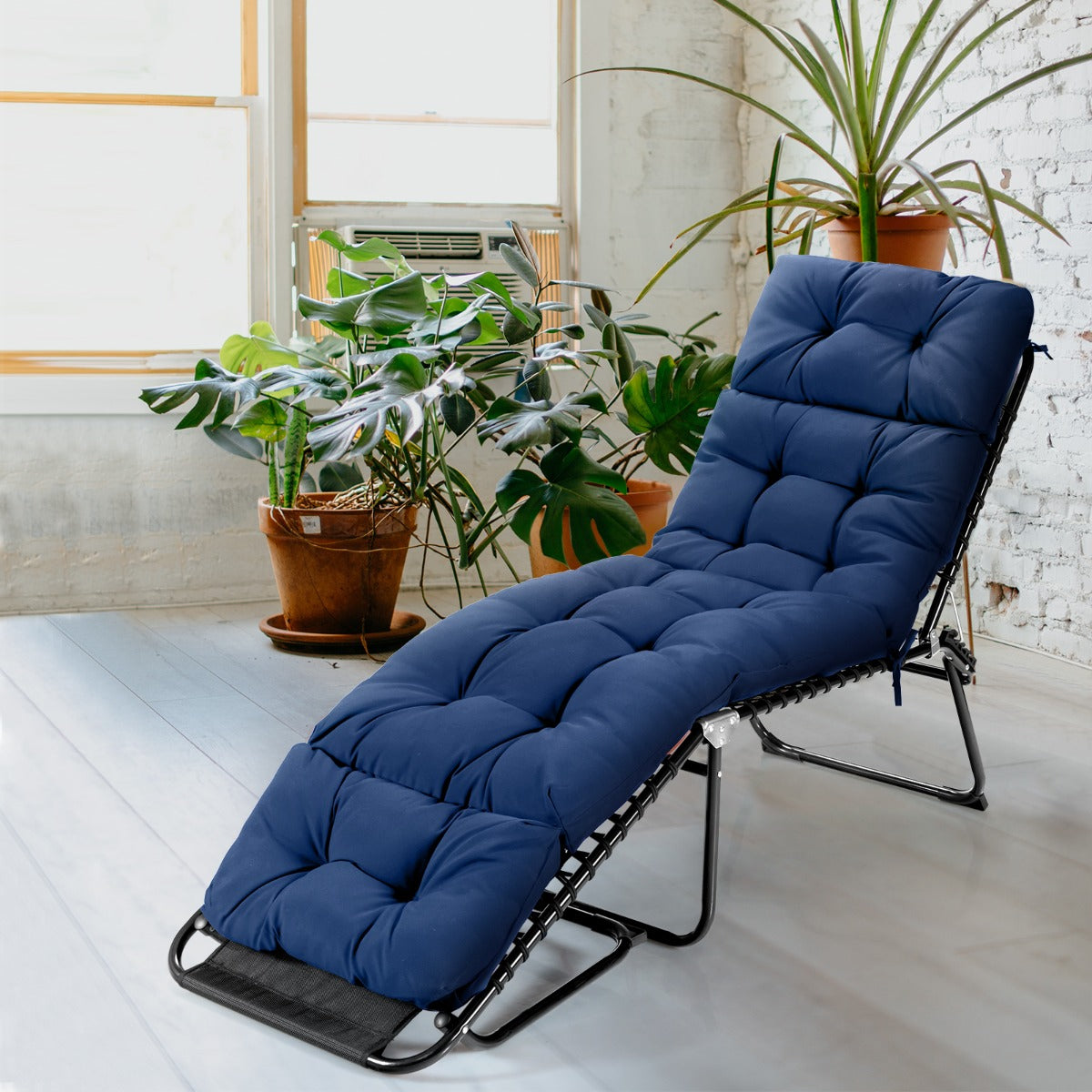186cm x 56cm Patio Lounge Chair Cushion with 4 String Ties(Chair Excluded)-Navy