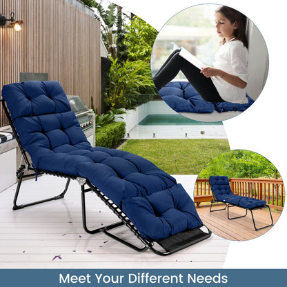 186cm x 56cm Patio Lounge Chair Cushion with 4 String Ties(Chair Excluded)-Navy