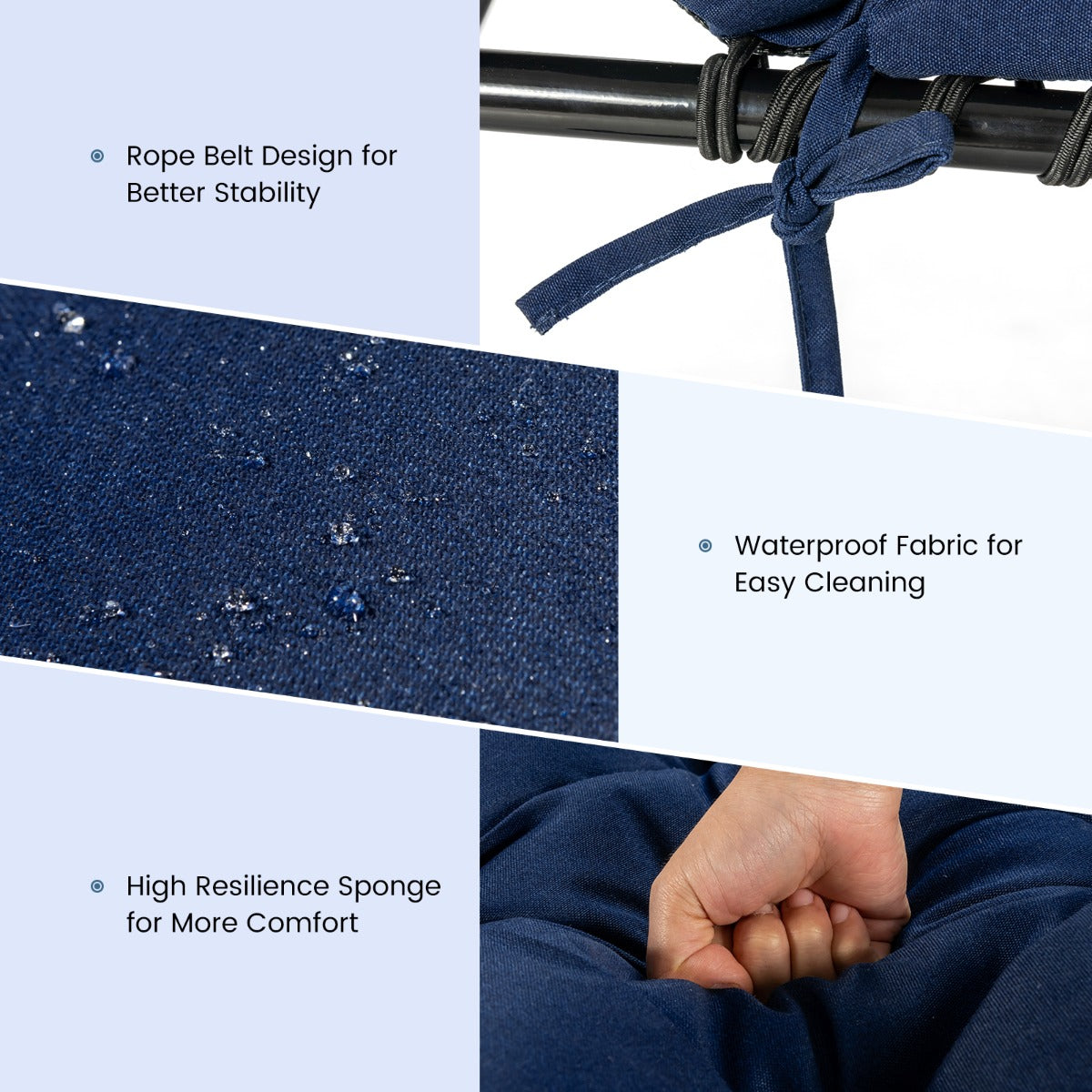 186cm x 56cm Patio Lounge Chair Cushion with 4 String Ties(Chair Excluded)-Navy
