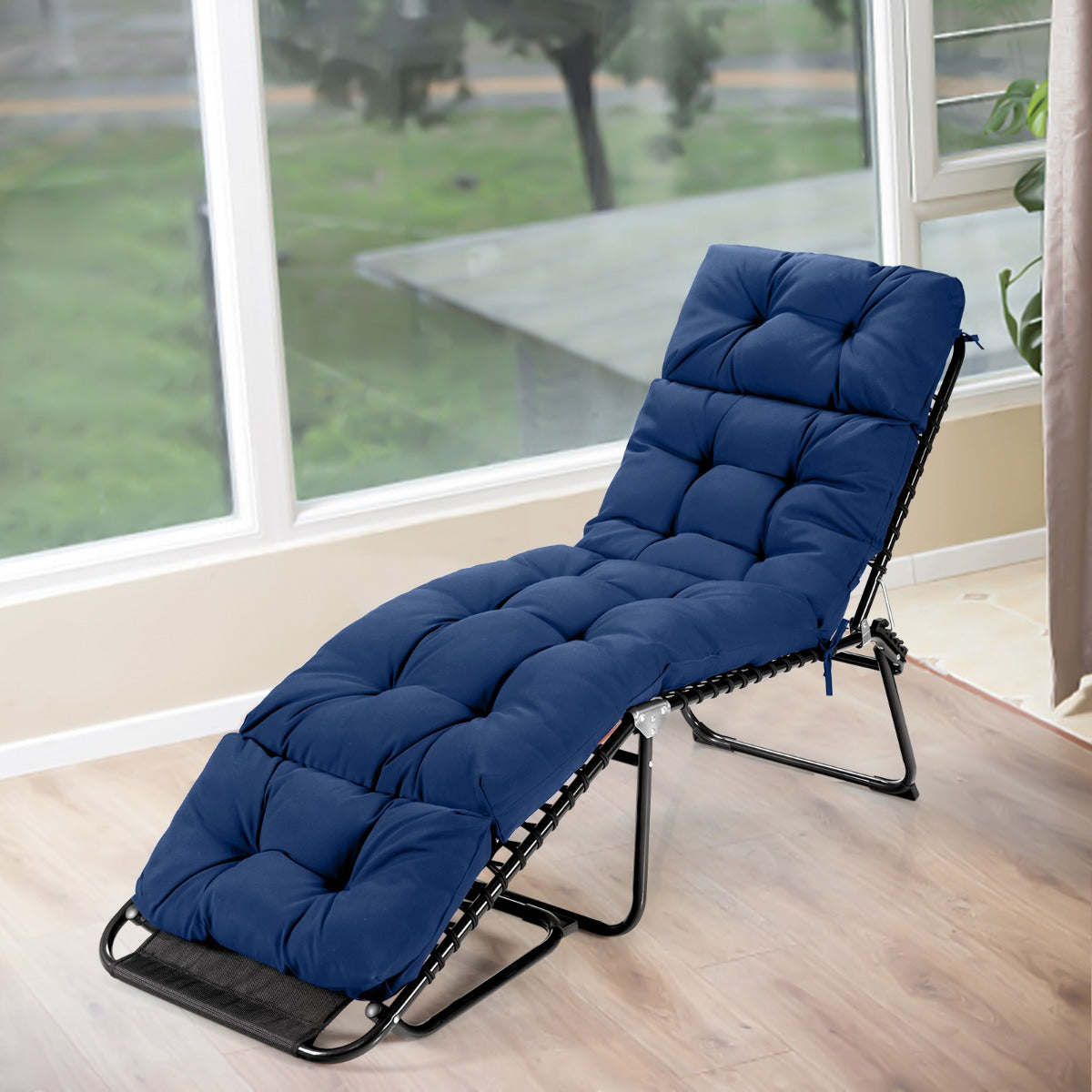 186cm x 56cm Patio Lounge Chair Cushion with 4 String Ties(Chair Excluded)-Navy