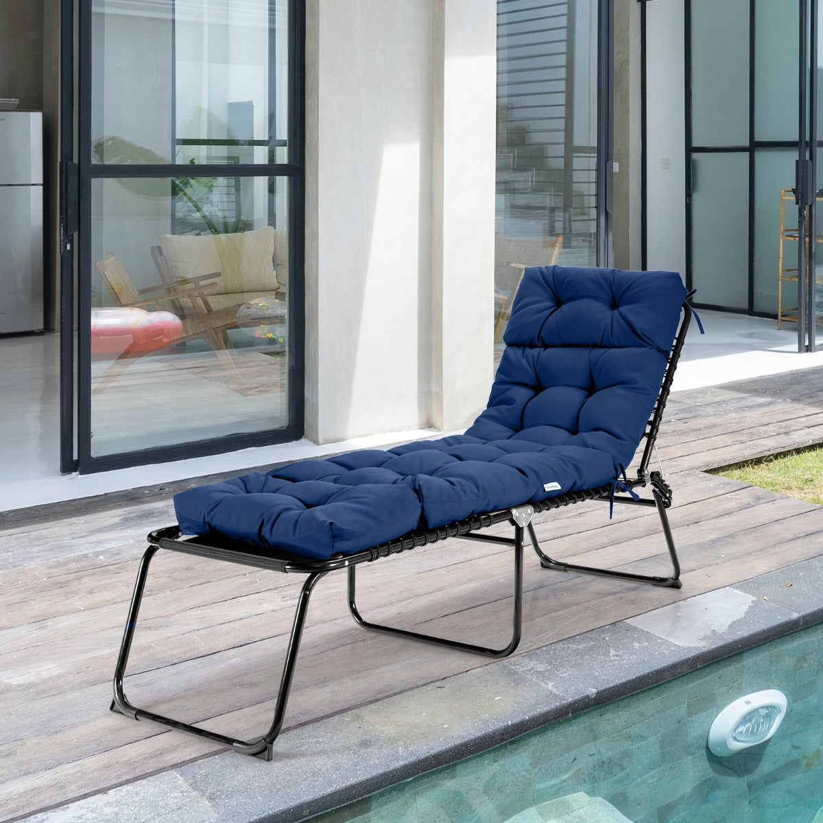 186cm x 56cm Patio Lounge Chair Cushion with 4 String Ties(Chair Excluded)-Navy