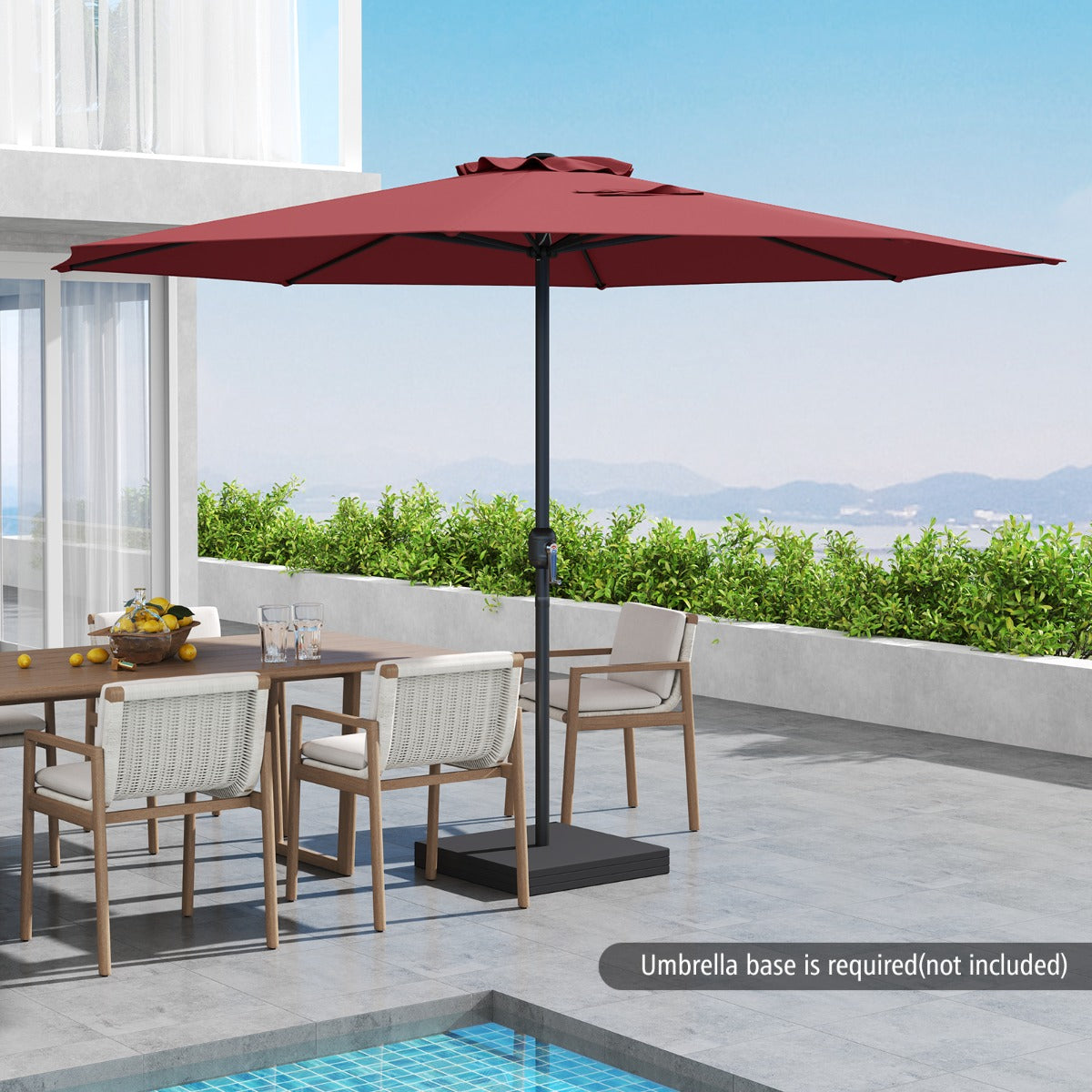3.6 m Patio Outdoor Market Umbrella With Crank Handle-Wine