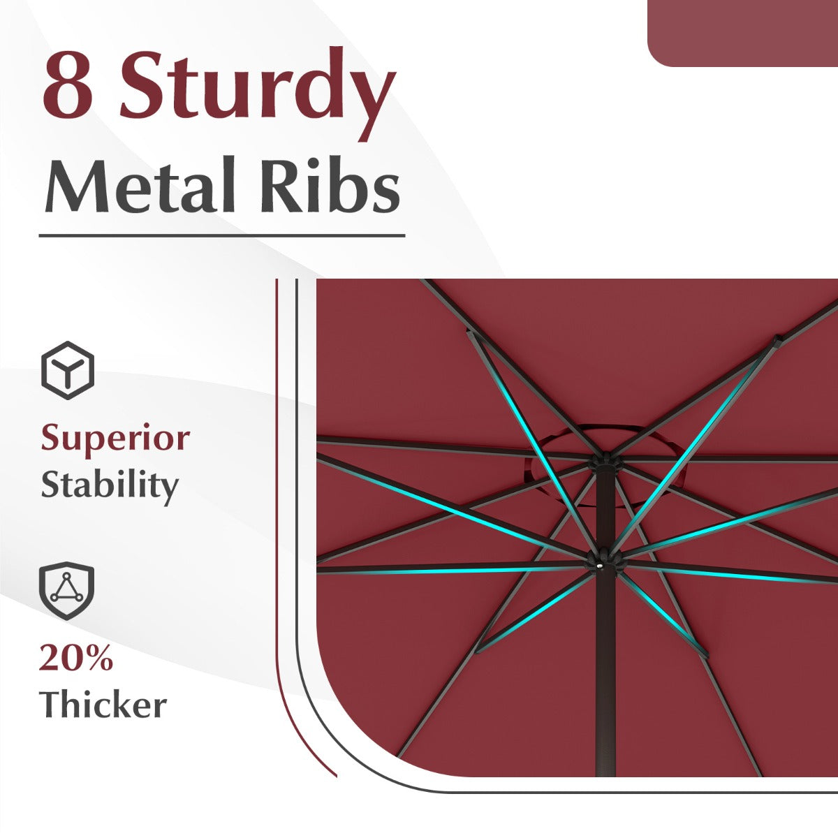 3.6 m Patio Outdoor Market Umbrella With Crank Handle-Wine