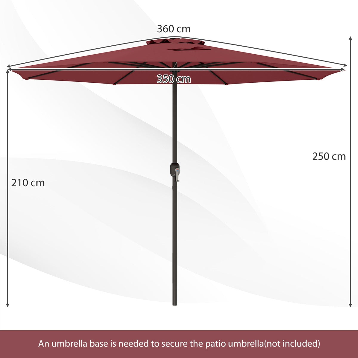 3.6 m Patio Outdoor Market Umbrella With Crank Handle-Wine