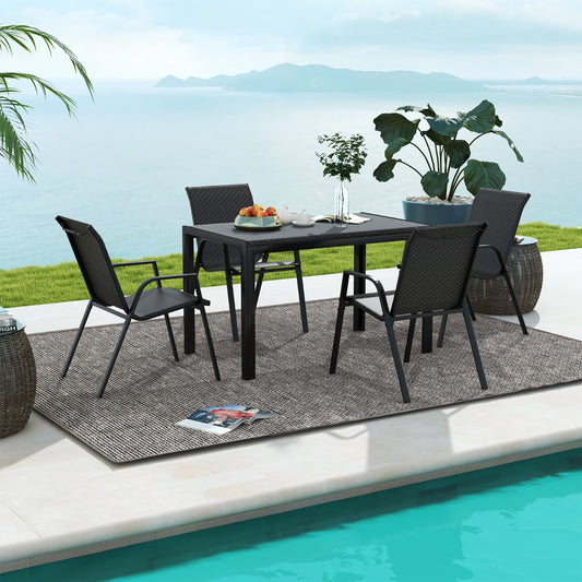 Costway Set of 4 Stackable Patio Chairs with Wicker Woven Backrest and Seat