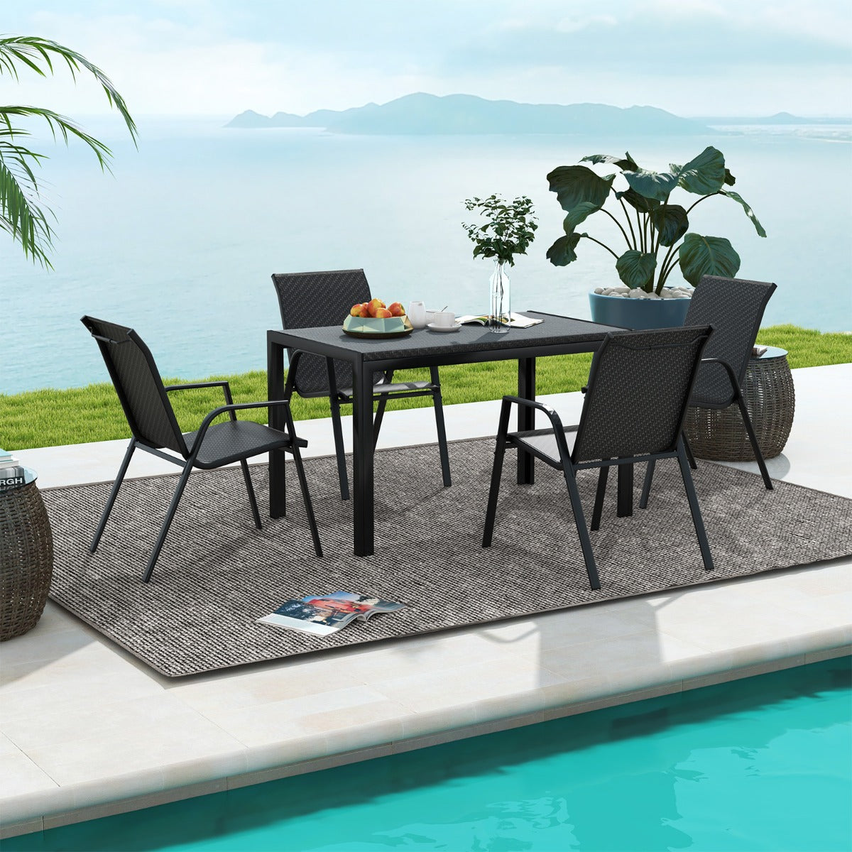 Heavy-duty metal frames support up to 150 kilograms per patio dining chair