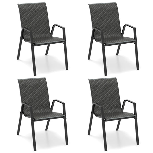 Costway Set of 4 Stackable Patio Chairs with Wicker Woven Backrest and Seat