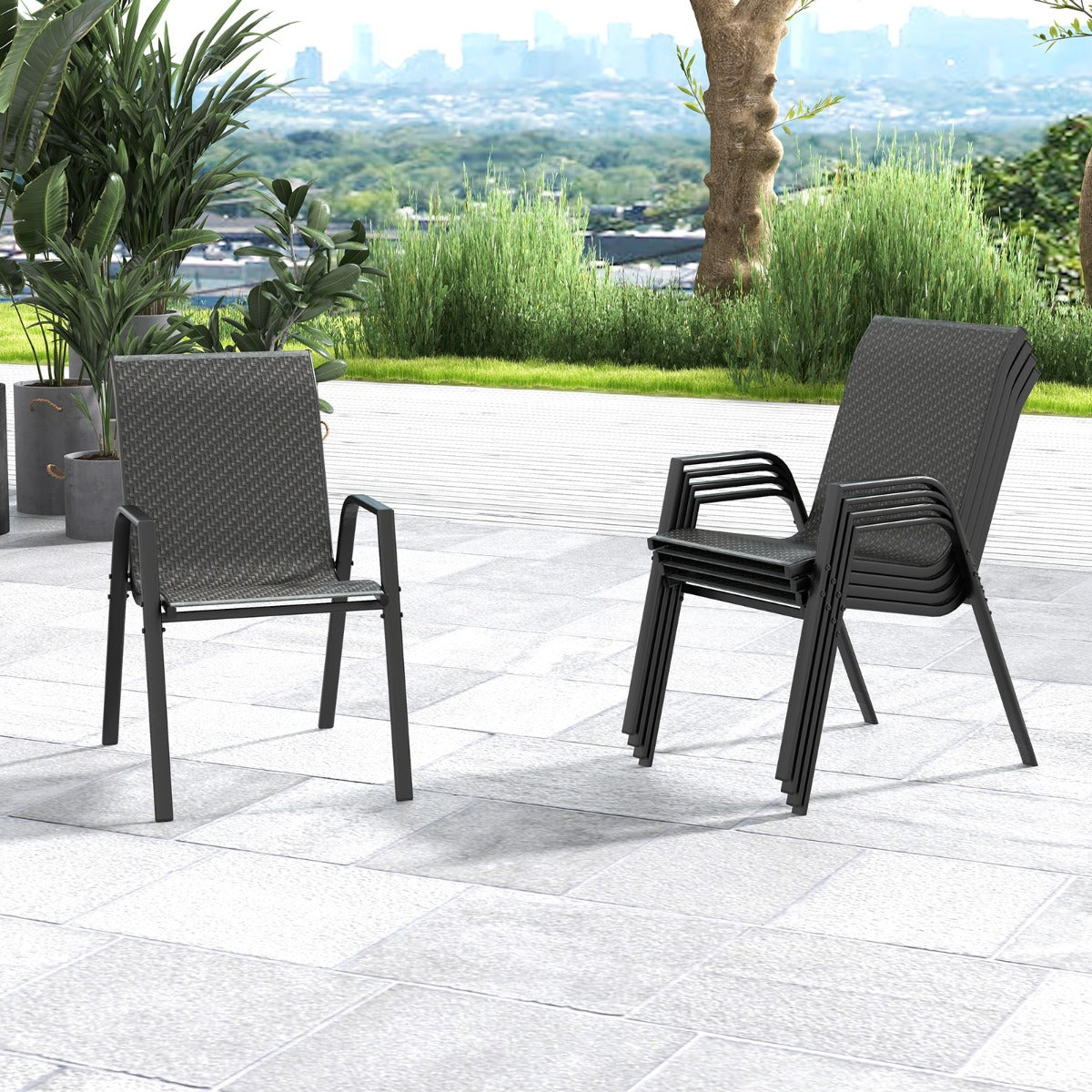 Non-slip foot pads improve stability and help protect balconies, patios, and other floors