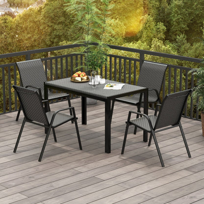 Minimalist rattan chairs match outdoor tables for backyards, porches, poolside areas, and balconies