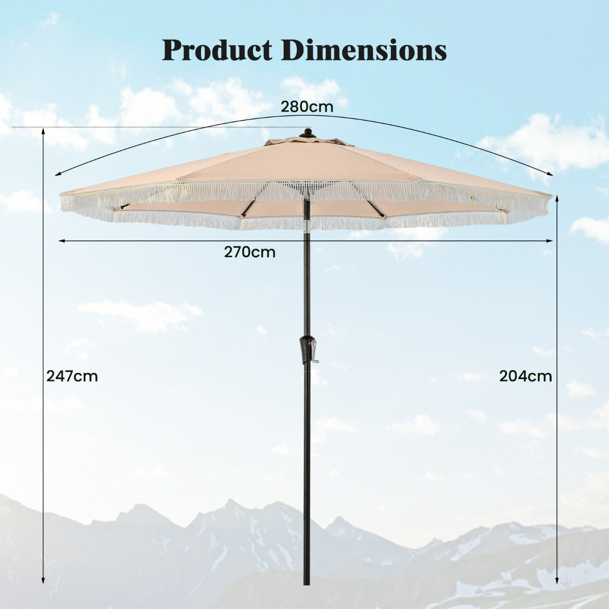 Costway 2.8M Patio Umbrella with Crank Handle and Push Button Tilt-Beige