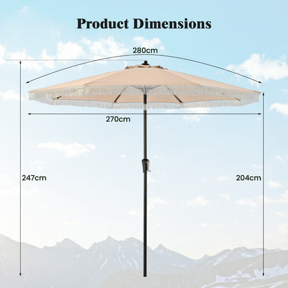 280cm patio umbrella with elegant tassels, tilting canopy and ample outdoor shade for garden furniture