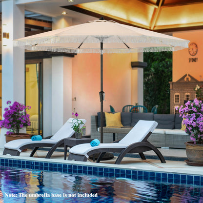 Polyester patio umbrella with vented top improves airflow and provides greater wind stability