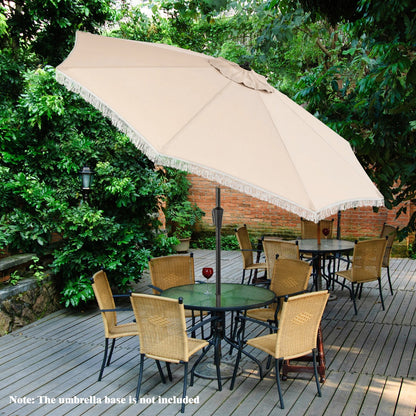 Rust-resistant powder-coated pole and secure latch help keep the patio umbrella firmly open