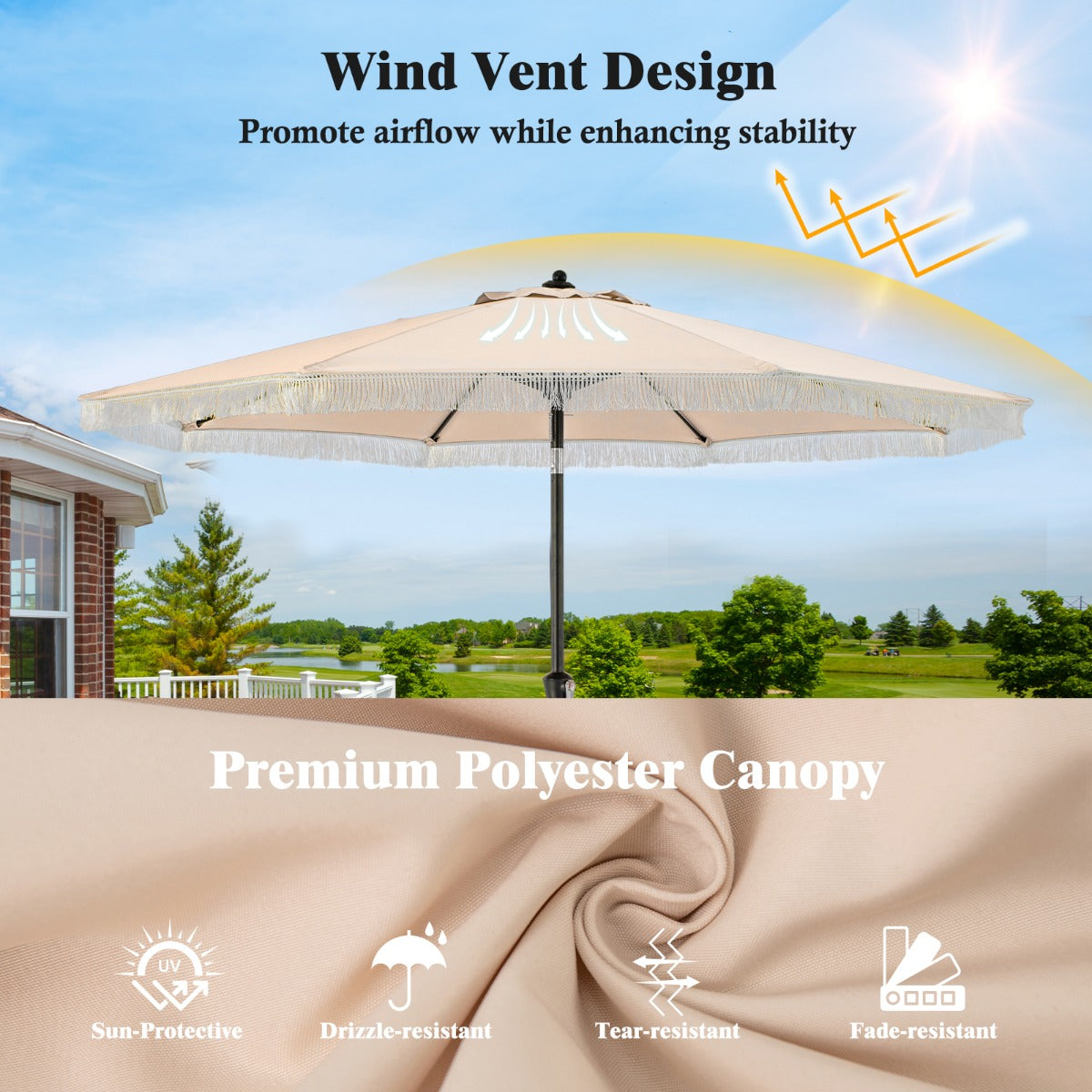 Costway 2.8M Patio Umbrella with Crank Handle and Push Button Tilt-Beige