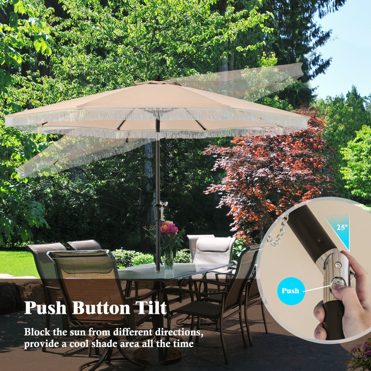 Costway 2.8M Patio Umbrella with Crank Handle and Push Button Tilt-Beige