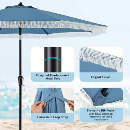 Costway 2.8M Patio Umbrella with Crank Handle and Push Button Tilt-Navy