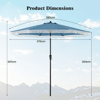 280cm patio umbrella with elegant tassels, tilting canopy and ample outdoor shade for garden furniture