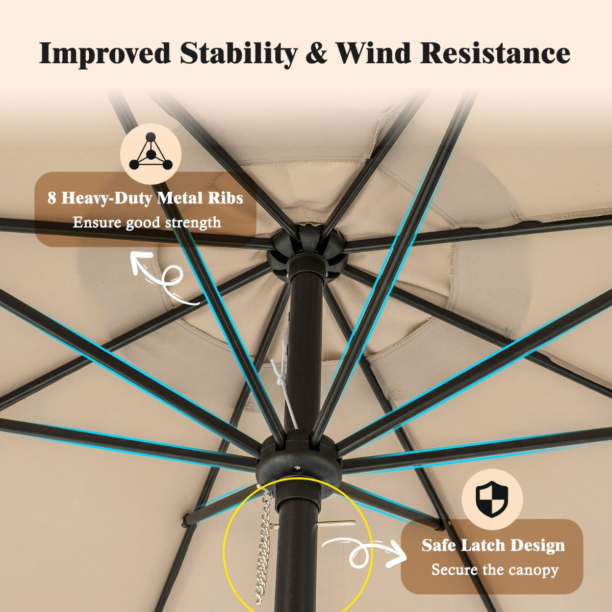 Costway 2.8M Patio Umbrella with Crank Handle and Push Button Tilt-Beige