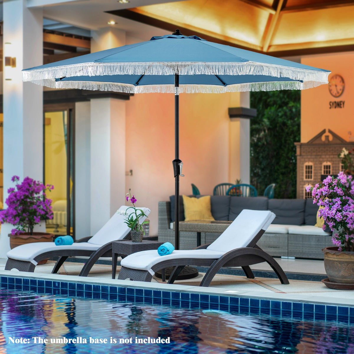 Polyester patio umbrella with vented top improves airflow and provides greater wind stability