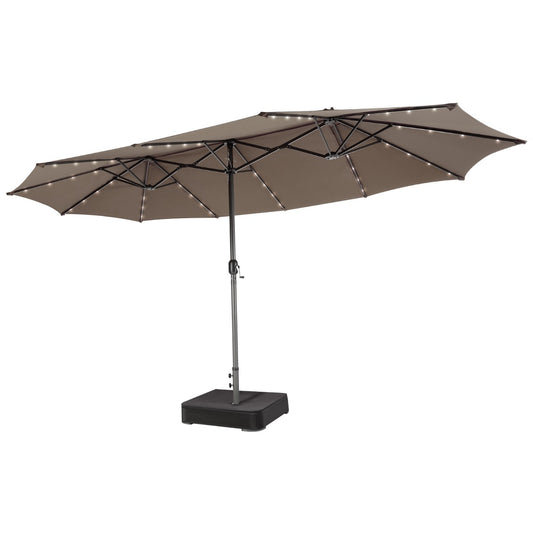 Costway 4.7M Double-Sided Patio Umbrella with Solar Lights for Poolside Garden Yard-Coffee