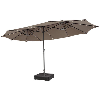 Solar twin market umbrella with 48 LED lights creates a bright and inviting evening atmosphere