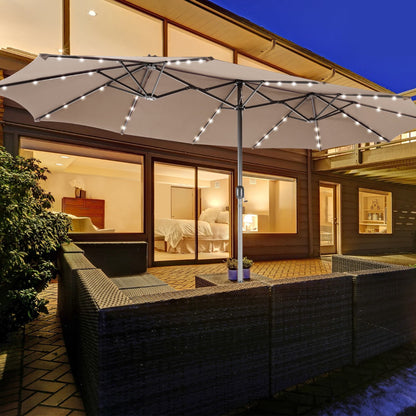 Hand-crank outdoor umbrella opens and closes smoothly for convenient use in patios and gardens