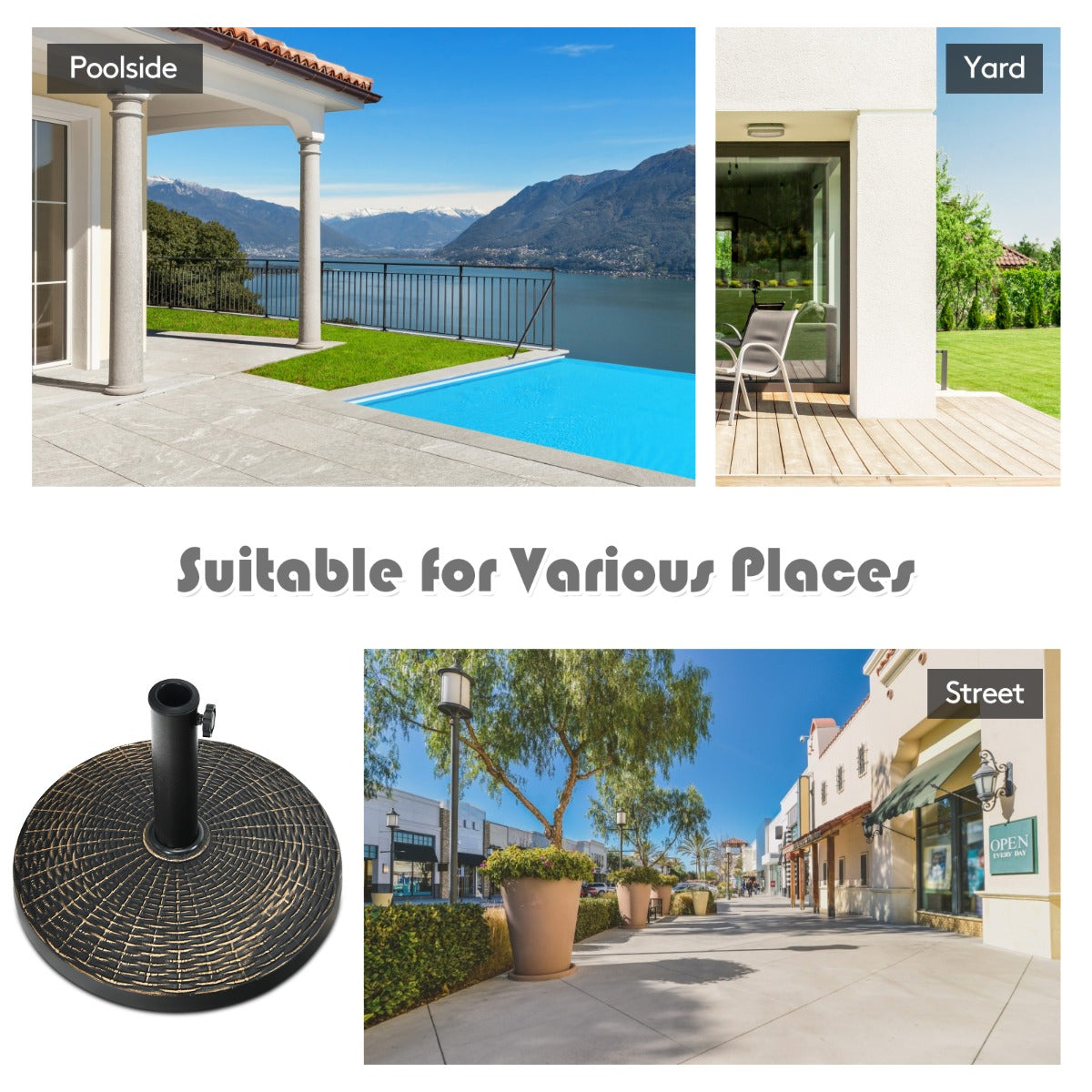 12kg Bronze Resin Patio Umbrella Base with Adjustable Knob and Rattan Design