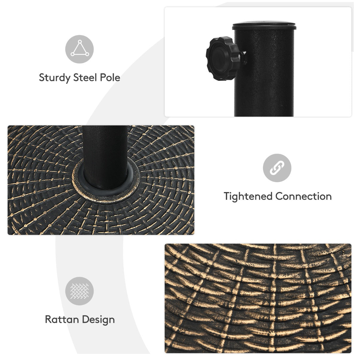12kg Bronze Resin Patio Umbrella Base with Adjustable Knob and Rattan Design