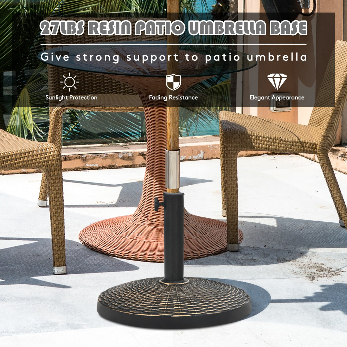 12kg Bronze Resin Patio Umbrella Base with Adjustable Knob and Rattan Design