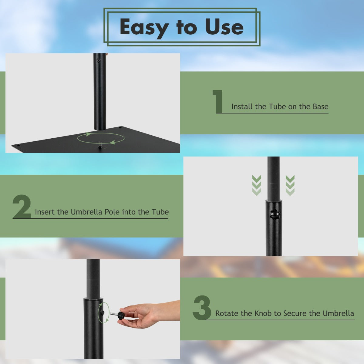 Patio Umbrella Base with 4 Adjustable Footpads and Adapters